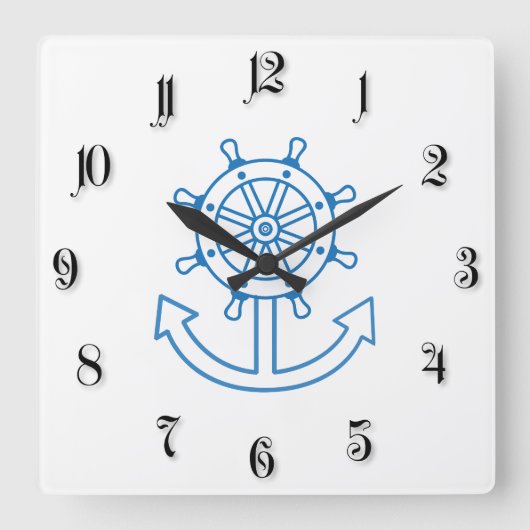 Rad und Anker des Schiffes Quadratische Wanduhr (Vorderseite)