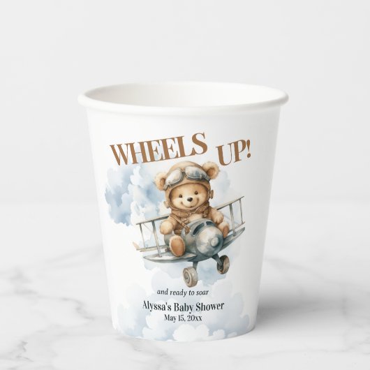 Rad up Teddy Bear Airplane Babydusche Pappbecher (Vorderseite)