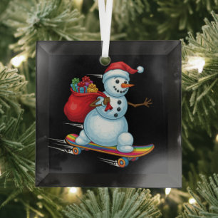 Rad Weihnachts Skateboarding Schneemann Ornament Aus Glas