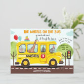 Räder auf dem Birthday-Bus Invite School Bus-Party Einladung (Stehend Vorderseite)
