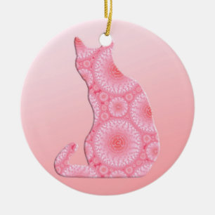 "Räder des Lichts" Katze - Korallenrosa Keramik Ornament