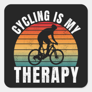 Radfahren ist meine Therapie Lustige Vintage-Typog Quadratischer Aufkleber