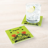 Radfahren paare romantische Hochzeit und Valentine Glasuntersetzer (Schrägansicht)