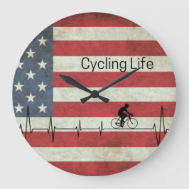 Radfahren, US Flagge Große Wanduhr