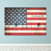 Radfahren, US Flagge Leinwanddruck (Insitu (Holzboden))