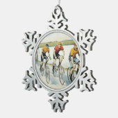 Radfahrende alte Spitzenschule Schneeflocken Zinn-Ornament (Rechts)