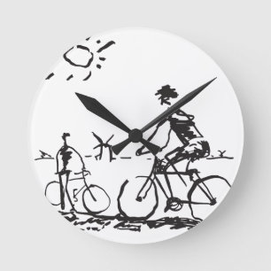 Radfahrende Fahrrad-Skizze Runde Wanduhr