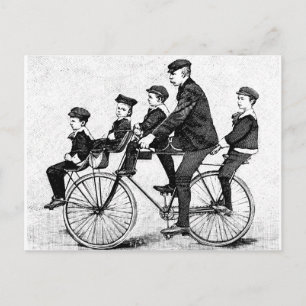Radfahrende Familie - Vintage-Fahrradillustration Postkarte