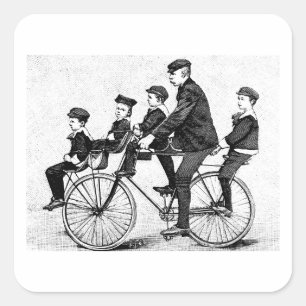 Radfahrende Familie - Vintage-Fahrradillustration Quadratischer Aufkleber