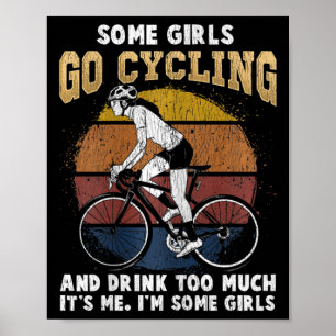 Radfahrende Frau Lustiges Trinken Fahrrad Frau Poster