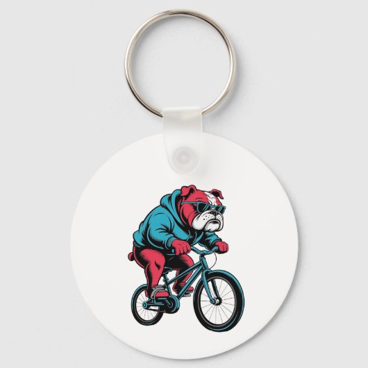 Radfahrender Bulldogge Schlüsselanhänger (Vorderseite)