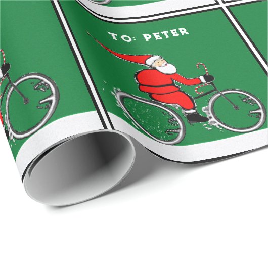 Radfahrender Weihnachtsmann Weihnachtsgeschenk Geschenkpapier (Rolleneckpunkt)