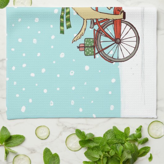 Radfahrenhunde-und Eichhörnchen-Winterurlaub Geschirrtuch (Gefaltet)