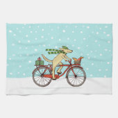 Radfahrenhunde-und Eichhörnchen-Winterurlaub Geschirrtuch (Horizontal)