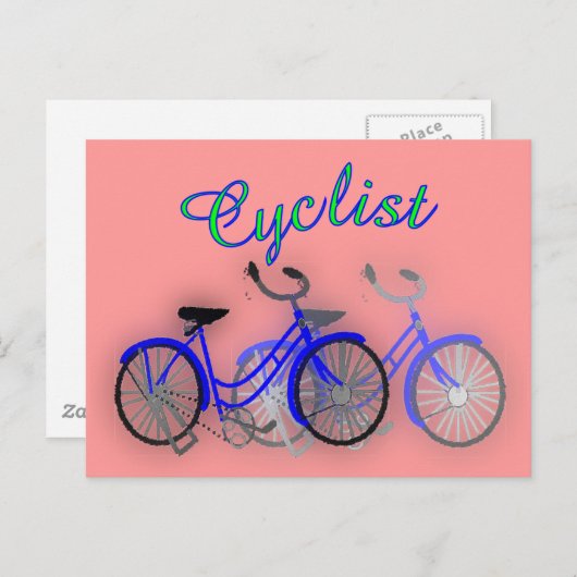 Radfahrer (1950 Fahrrad) Aquarell zeichnend Design Postkarte (Vorne/Hinten)