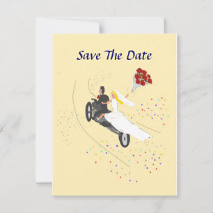 Radfahrer, der Save the Date Wedding ist