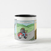 Radfahrer fliegt in das Zahn-Gedicht Tasse (Zentrum)