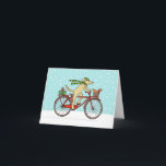 Radfahrer Hund und Eichhörnchen Whimsical Happy Ho Feiertagskarte<br><div class="desc">Niedlicher Cartoon-Hund mit einem grünen gestreiften Winterhut und langem Schal und Tretboot auf einem roten Fahrrad. Das fröhliche rote Eichhörnchen fährt im Fahrradkorb. Diese beiden sind auf dem Weg Weihnachtsgeschenke an Freunde zu liefern. Im Text: "Weltfrieden." Der Text kann mit Ihrer eigenen speziellen Nachricht personalisiert werden. Diese skurrile Tierkunst-Grußkarte ist...</div>