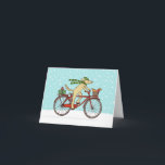 Radfahrer Hund und Eichhörnchen Whimsical Happy Ho Feiertagskarte<br><div class="desc">Niedlicher Cartoon-Hund mit einem grünen gestreiften Winterhut und langem Schal und Tretboot auf einem roten Fahrrad. Das fröhliche rote Eichhörnchen fährt im Fahrradkorb. Diese beiden sind auf dem Weg Weihnachtsgeschenke an Freunde zu liefern. Im Text: "Weltfrieden." Der Text kann mit Ihrer eigenen speziellen Nachricht personalisiert werden. Diese skurrile Tierkunst-Grußkarte ist...</div>