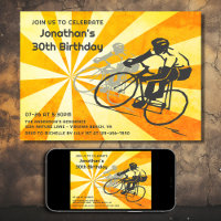 Radfahrer mit Retro Sunburst Bike Geburtstag
