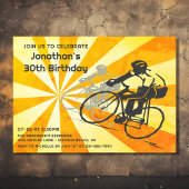 Radfahrer mit Retro Sunburst Bike Geburtstag Einladung