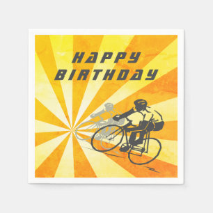 Radfahrer mit Retro Sunburst Bike Geburtstag Serviette