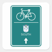 Radfahrer-Süd-Road-Zeichen Quadratischer Aufkleber (Vorderseite)