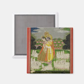Radha and Krishna embrace in an idealised landscap Magnet (Vorderseite/Rückseite)