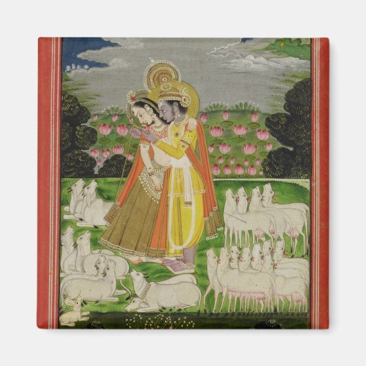 Radha and Krishna embrace in an idealised landscap Magnet (Vorne)