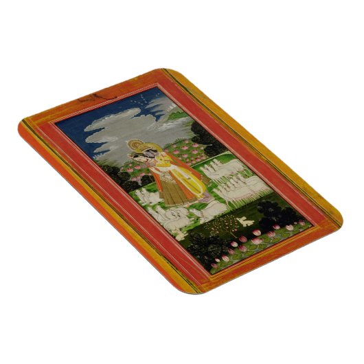 Radha and Krishna embrace in an idealised landscap Magnet (Rechte Seite)