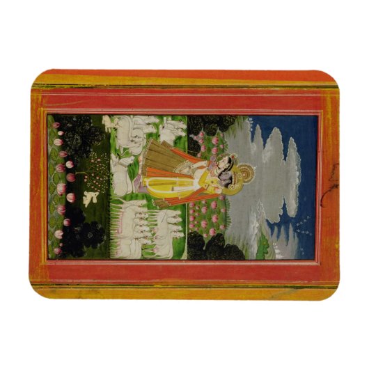 Radha and Krishna embrace in an idealised landscap Magnet (Horizontal)