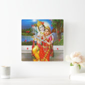 RADHA Krishna Flute Instrument Deity Holy Quadratische Wanduhr (Zuhause)