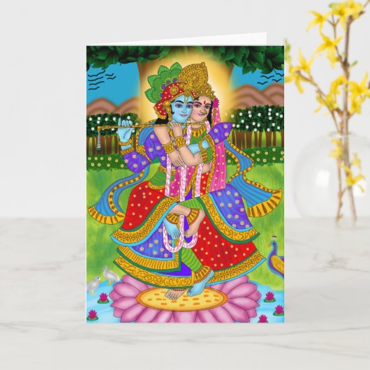 Radha Krishna Grußkarte Karte (Gelbe Blume)