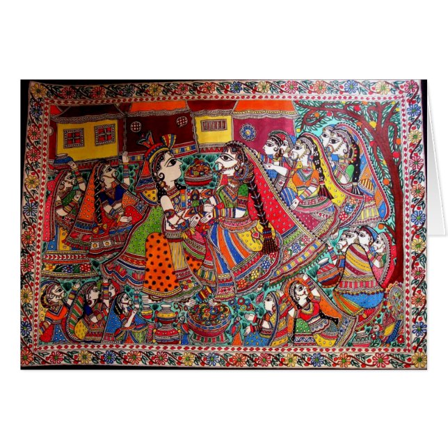 RADHA KRISHNA HINDISCHE KUNST-ART GOTT-MADHUBANI (Vorderseite (Horizontal))