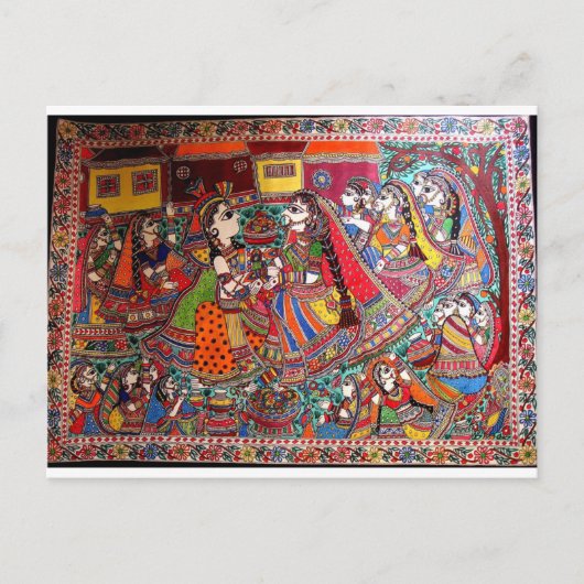 RADHA KRISHNA HINDU GODS MADHUBANI ART STYLE POSTKARTE (Vorderseite)