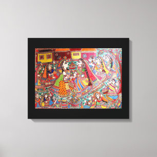 RADHA - KRISHNA INDIAN MADHUBANI STYLE ART DRINT LEINWANDDRUCK