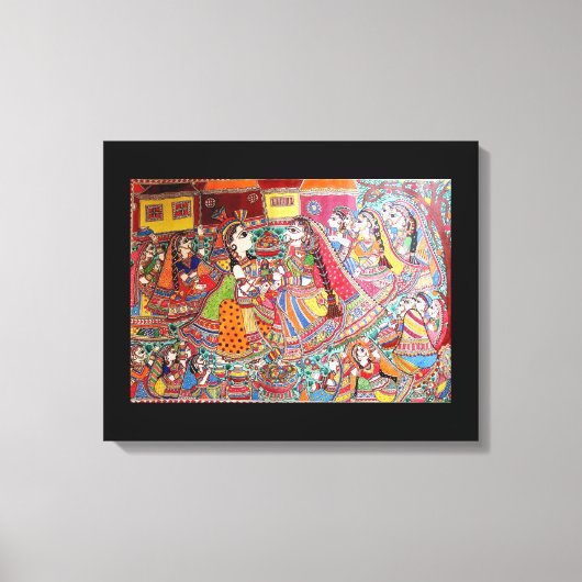 RADHA - KRISHNA INDIAN MADHUBANI STYLE ART DRINT LEINWANDDRUCK (Vorderseite)