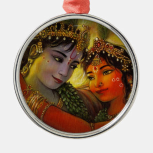 RADHA KRISHNA KLASSISCHE MALEREI SILBERNES ORNAMENT