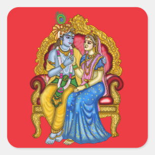 Radha Krishna Knopf Quadratischer Aufkleber