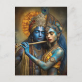 Radha Krishna Liebe Devine: Moderne Hindu-Malerei Postkarte (Vorderseite)