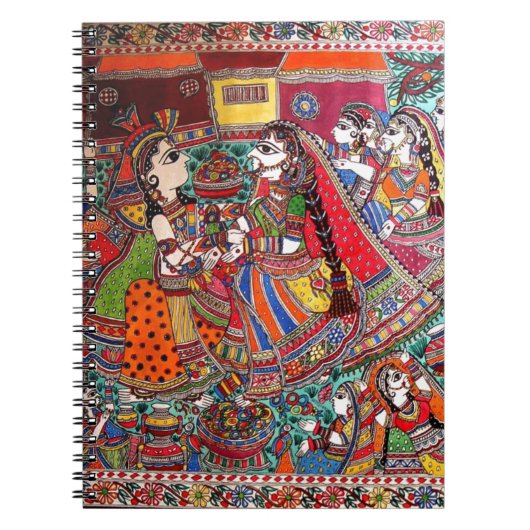 RADHA-KRISHNA MADHUBANI ALTE INDISCHE KUNST-ART NOTIZBLOCK (Vorderseite)