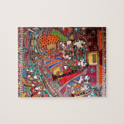 RADHA-KRISHNA MADHUBANI ALTE INDISCHE KUNST-ART PUZZLE (Horizontal)