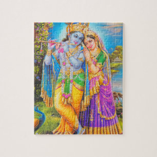 Radha Krishna mit Flöte Hare Krishna Puzzle