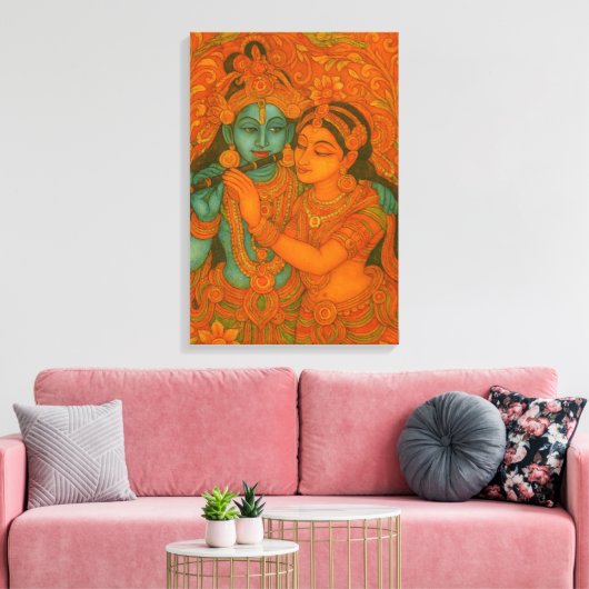 Radha Krishna Mural painting from Kerala Leinwanddruck (Insitu (Wohnzimmer))