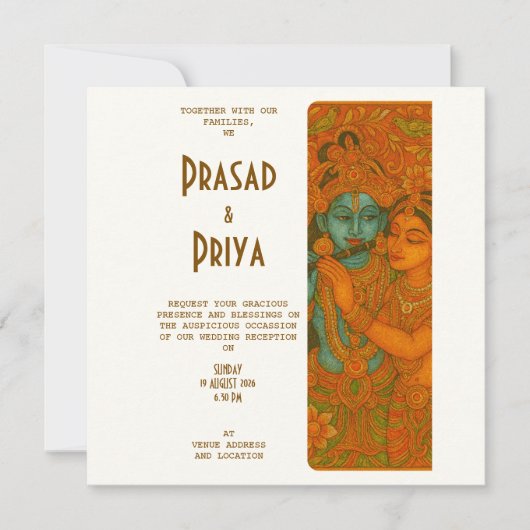 Radha Krishna Mural painting Indian Hindu Save The Date (Vorderseite)