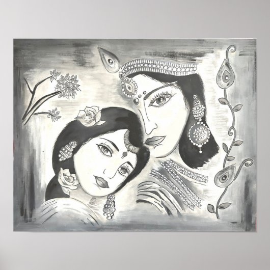 Radha Krishna schwarz und weiß Poster (Vorne)