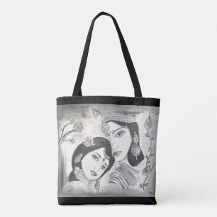Radha Krishna schwarz und weiß Tasche