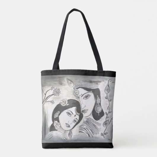 Radha Krishna schwarz und weiß Tasche (Rückseite)