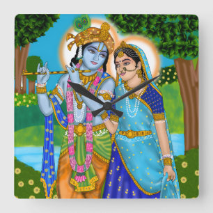 Radha Krishna-Uhr Quadratische Wanduhr