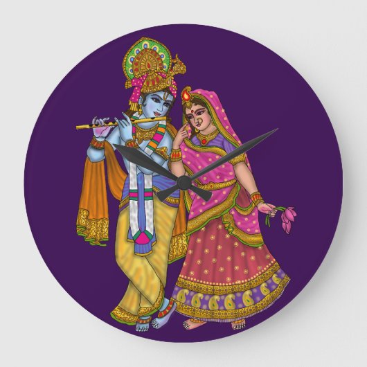 Radha Krishna Wall Clock Große Wanduhr (Vorderseite)